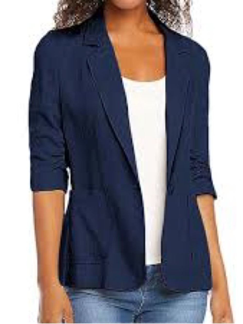 R&K Navy Open-Front Three-Quarter Sleeve Blazer